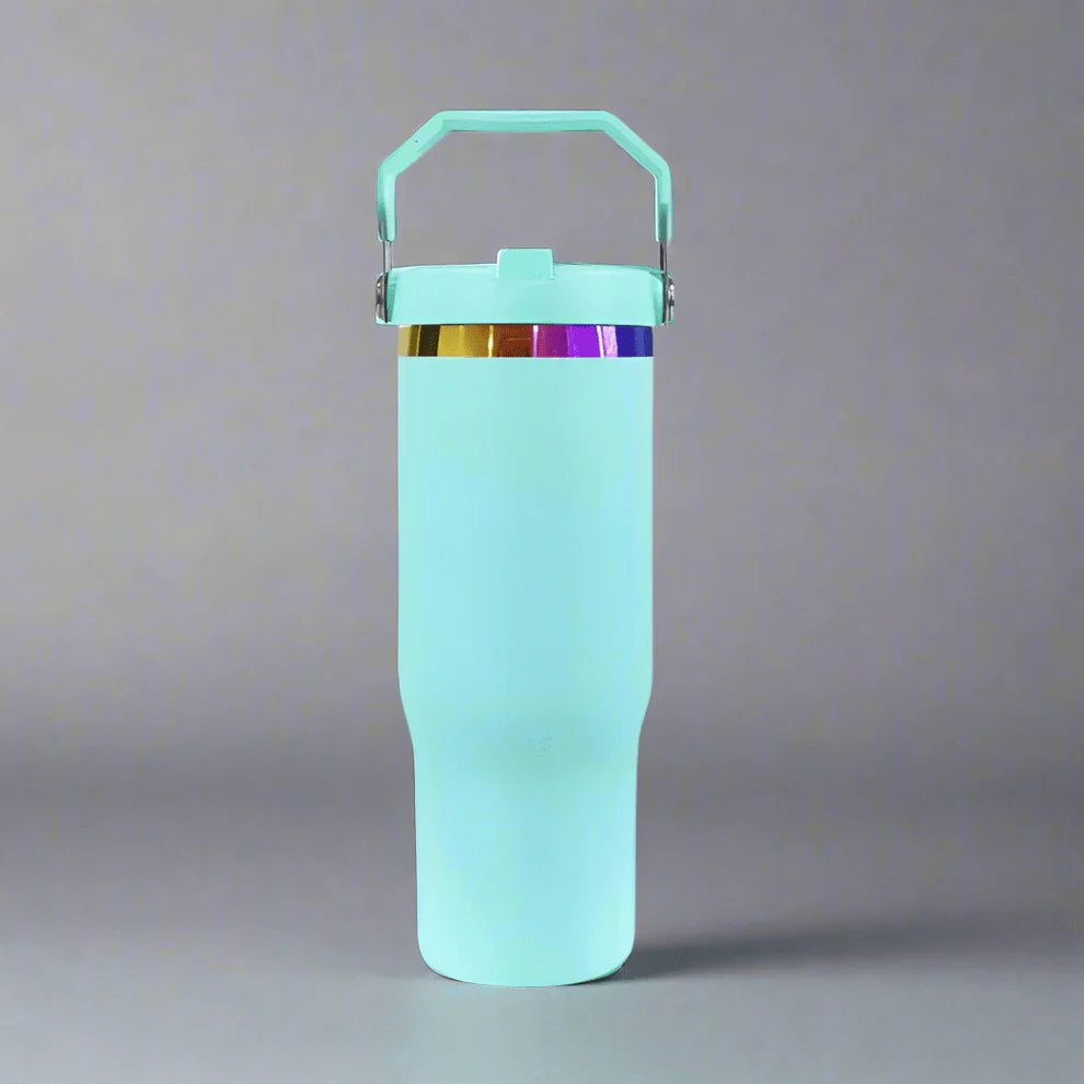 Engravable 30oz Rainbow Plated Flip Tumbler