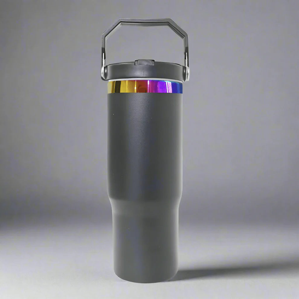 Engravable 30oz Rainbow Plated Flip Tumbler